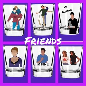 TV FRIENDS Shot glasses Set of 6 Matching Gift Boxes